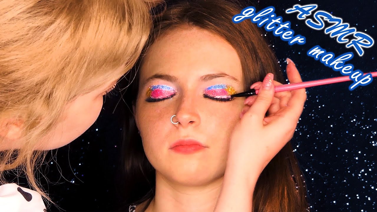 ASMR gorgeous glittery makeover, Fair pampers Lauren with face brushing & personal attention, tingly