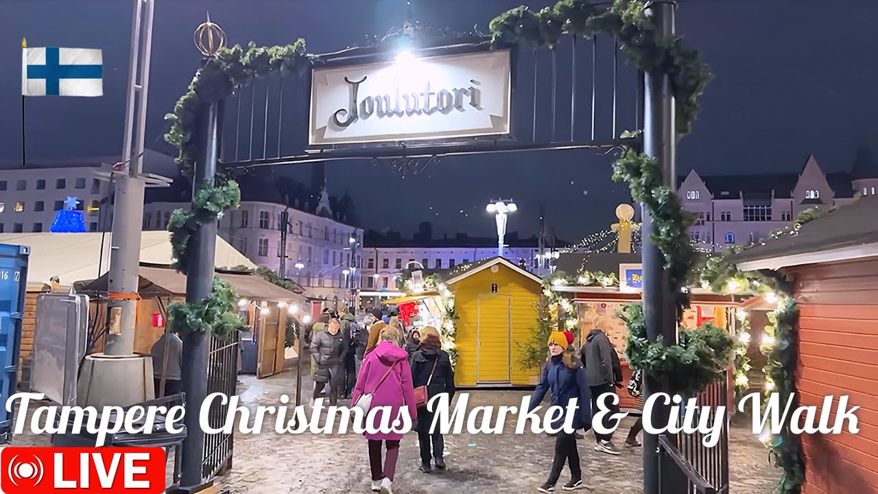 TAMPERE CHRISTMAS MARKET & CITY CENTER WALK TOUR IN THE RAIN | EARLY WINTER DARKNESS IN FINLAND 🇫🇮 