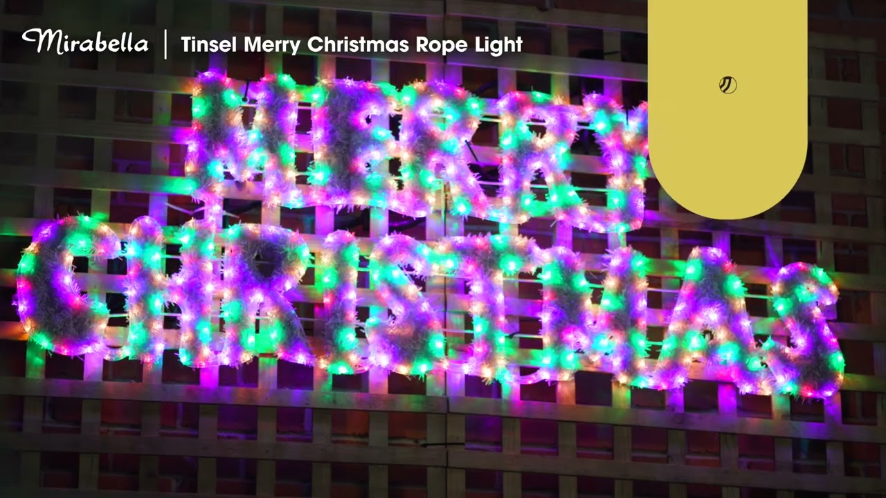 MIRABELLA HANGING TINSEL MERRY CHRISTMAS ROPE LIGHT