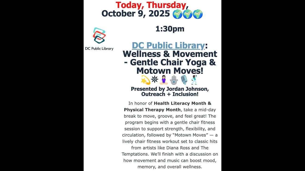 DC Public Library: Wellness & Movement - Gentle Chair Yoga & Motown Moves! (10/9/2025)