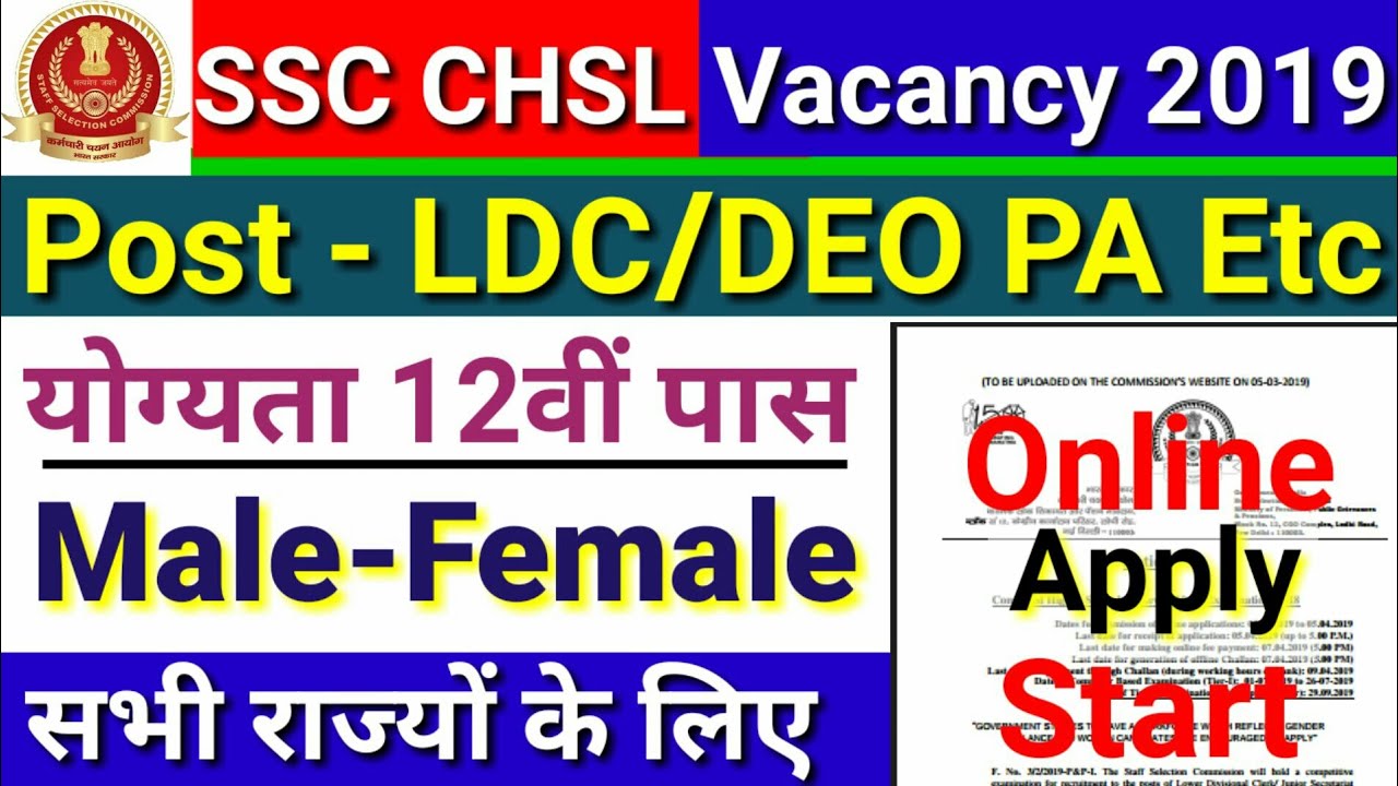 SSC 10+2 CHSL Online Form 2019 | Staff Selection Commission Recruitment 2019