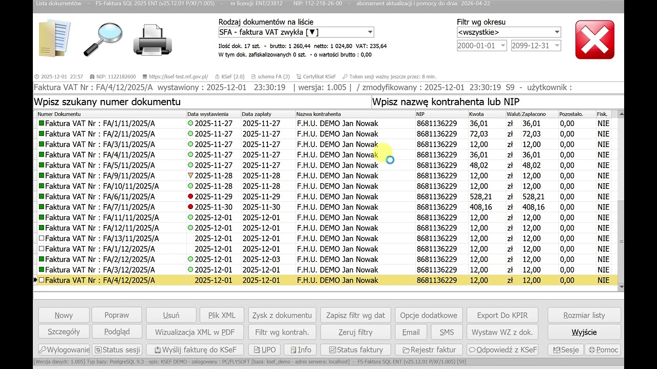 KSeF 2.0 - FS-Faktura SQL - Wystawienie faktury w trybie OFFLINE