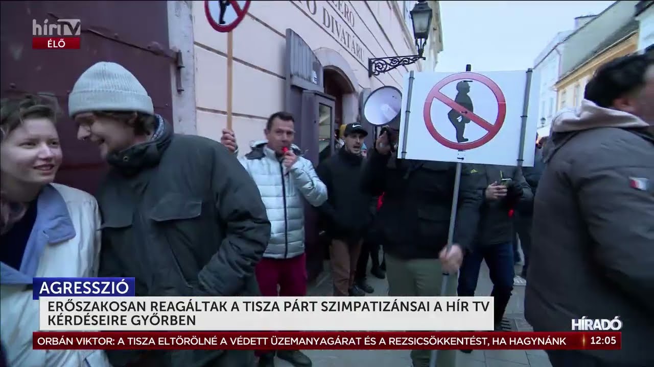 Erőszakosan reag&aacute;ltak a Tisza P&aacute;rt szimpatiz&aacute;nsai a h&iacute;r tv k&eacute;rd&eacute;seire Győrben - H&iacute;rTV