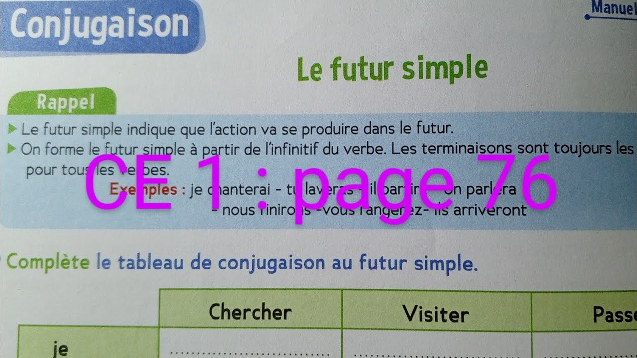 CE 1 : Conjugaison : Le futur simple page 76 cahier d' activités Le trésor des mots