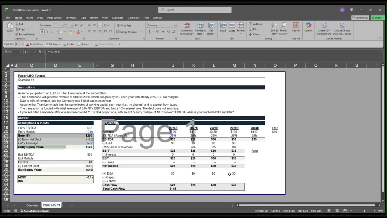 Simple Paper LBO Tutorial | The Math Behind Private Equity Returns