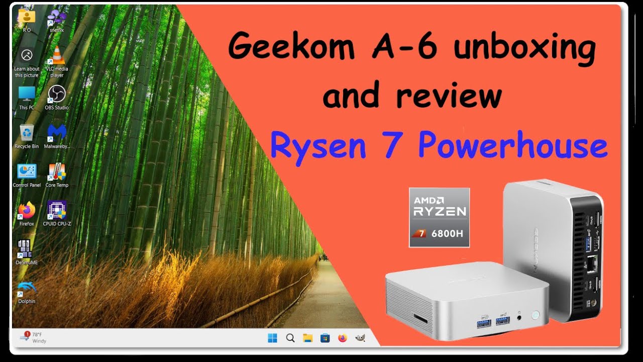Geekom A6 mini PC. A Ryzen 7 powerhouse, with 1 TB SSD storage, 32 GB RAM, and lots of ports.