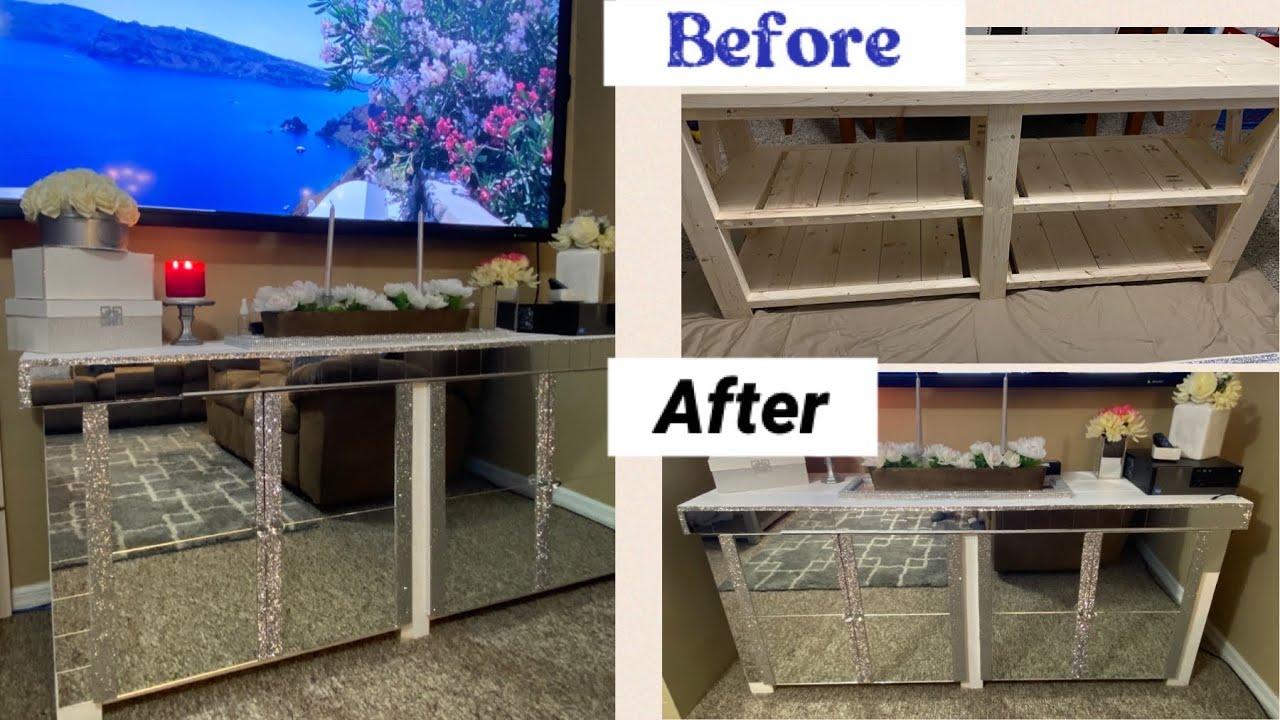 DIY Glam Console Table  - DIY Glam TV Table - Diy Mirror Dresser