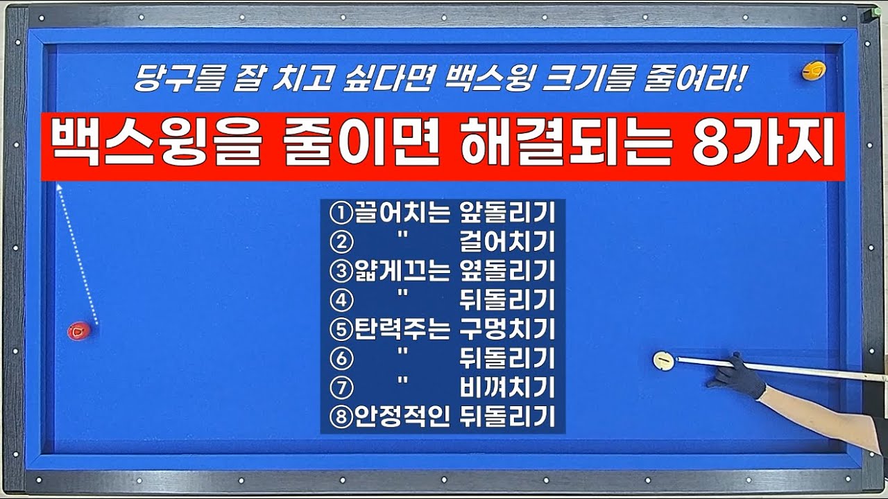 당구를 잘 치고 싶다면 백스윙을 줄여라🤏  백스윙을 줄이면 바로 쉬워지는 8가지 기술- 얇게 끌어치기, 탄력으로 밀어치기 등등