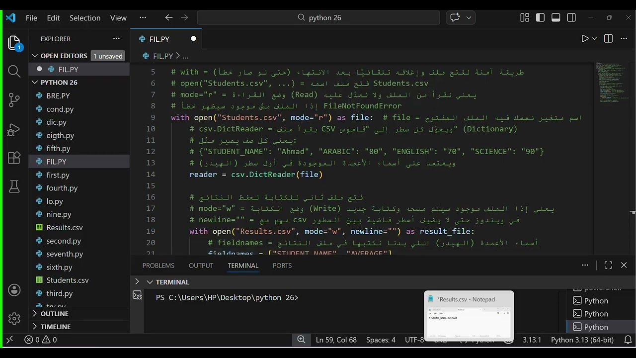 التعامل مع الملفات vscode python