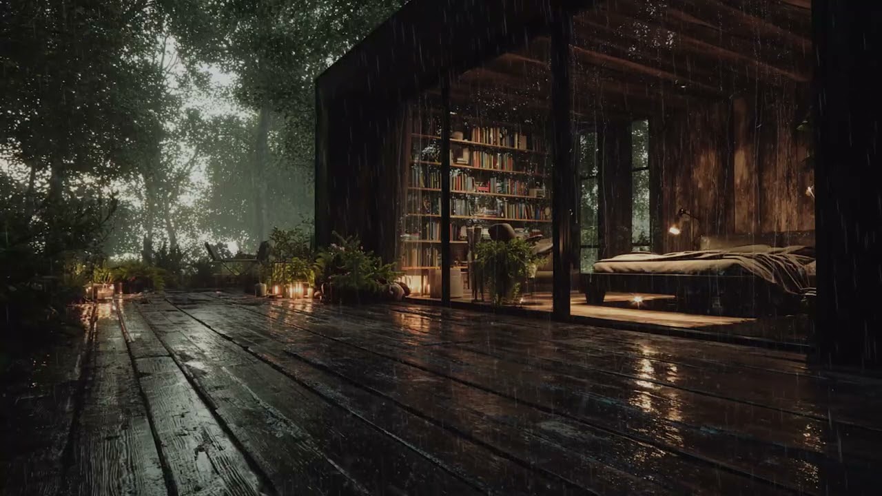 Peaceful Rain Rolling Across the Forest 🌲 Cabin Ambience | 3 Hours | ASMR Relaxing | Cozy Feeling