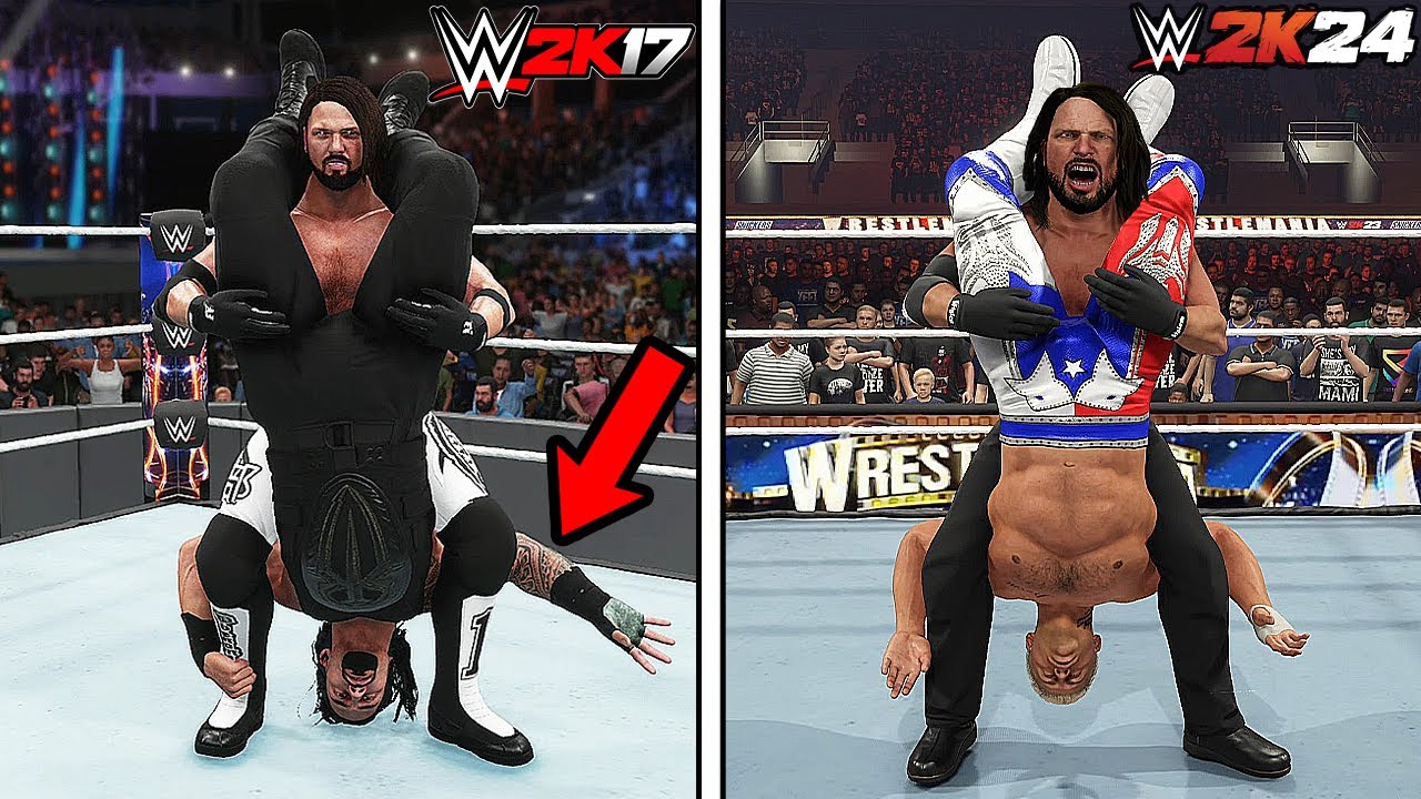AJ Styles Styles Clash / Phenomenal Forearm Evolution in WWE Games !!! (WWE 2K17 - WWE 2K24)