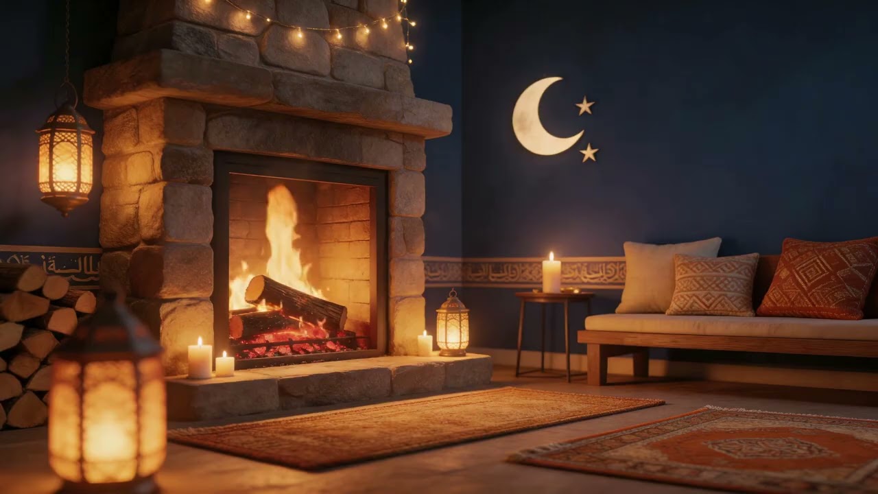 6H Ramadan Fireplace 4K ✨ أجواء رمضان | Warm Lantern Glow & Fire Sounds (No Music)