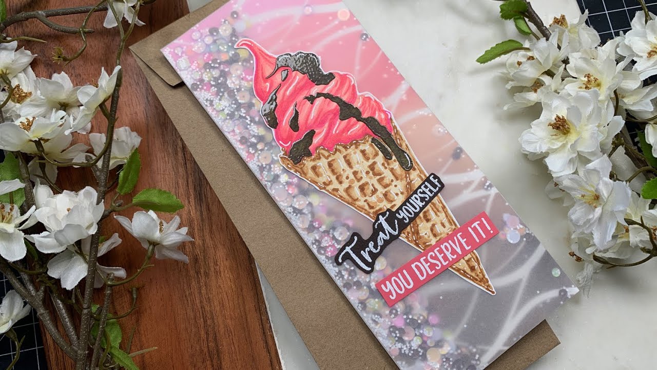 Flat Slimline Vellum Shaker Card | Colorado Craft Company Slimline Ice Cream