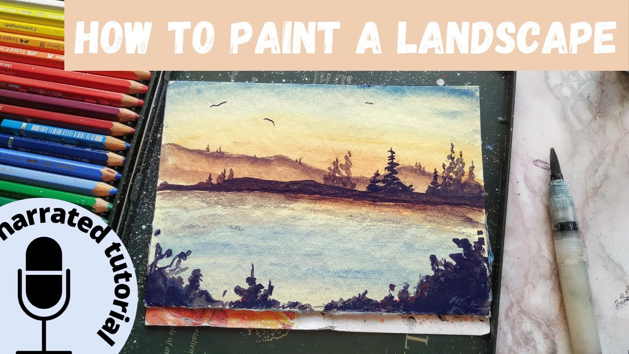 Easy watercolor pencil landscape tutorial