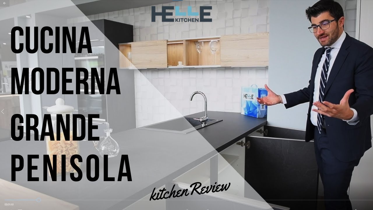 Maxi Penisola con Piano induzione Elica Cucina Pietra Ardesia e Rovere - Kitchen Review