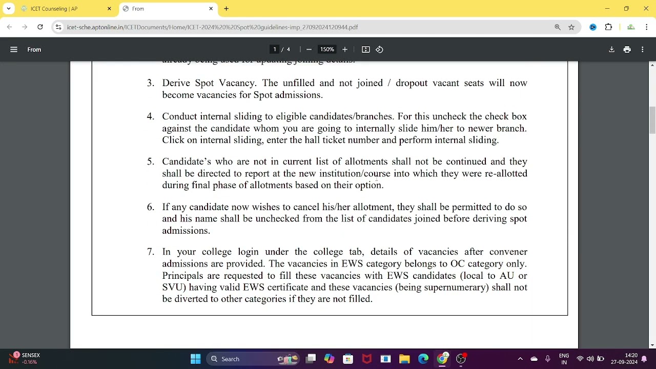 SPOT ADMISSIONS GUIDELINES AND PROCESS / LEFT OVER SEATS OF ALL COLLEGES THROUGH AP ICET