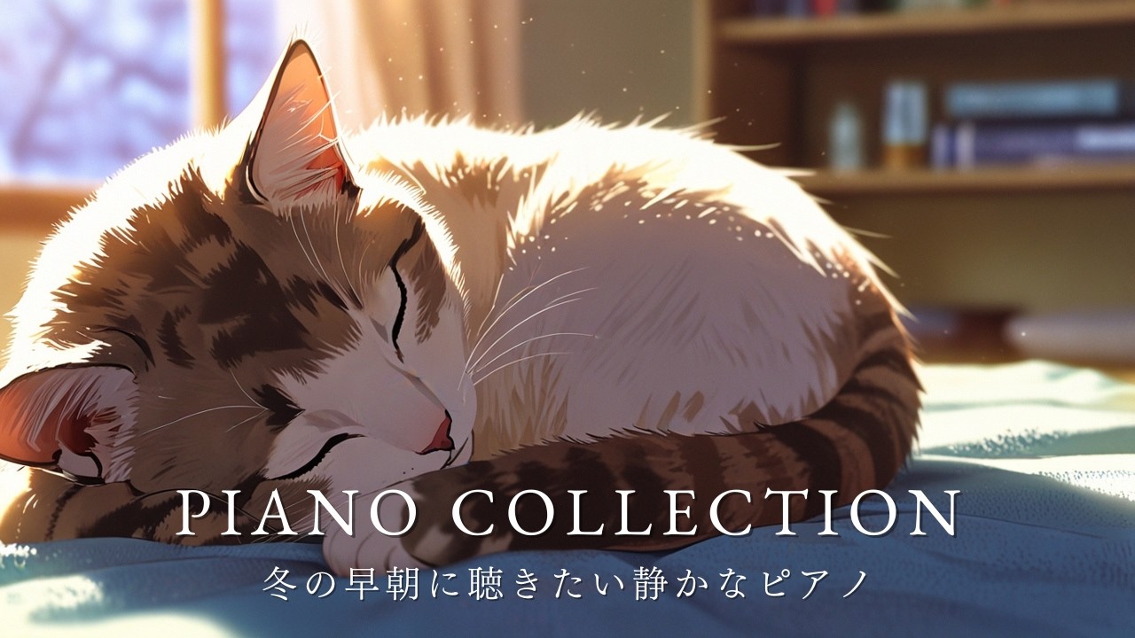 【ピアノBGM】冬の早朝に聴きたい静かなピアノ｜猫が眠る部屋と穏やかな朝｜作業用・癒し｜BGMQuiet piano music for early winter mornings