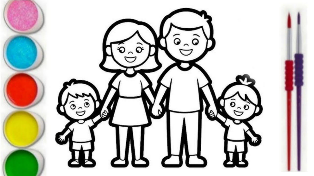 Drawing and coloring a Happy Family with 2 Children || Family Drawing easy For kids