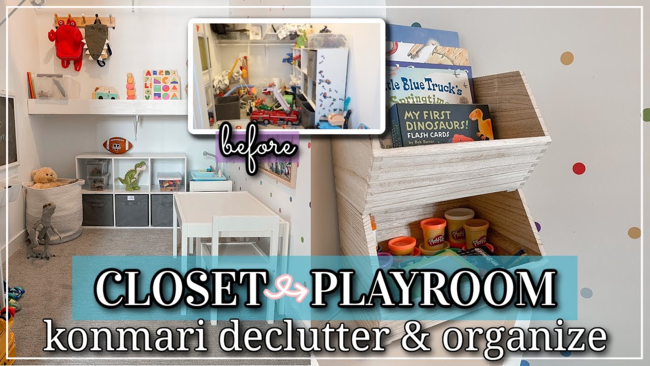SMALL CLOSET MAKEOVER 2021 / EXTREME KONMARI DECLUTTER & ORGANIZE / SMALL APARTMENT PLAYROOM IDEAS