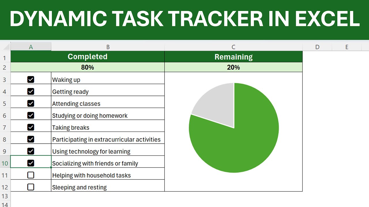 Create a Smart Task Tracker in Excel with Checkboxes & Pie Chart