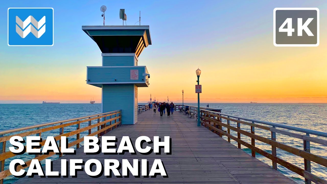 [4K] Seal Beach, California USA Main Street to Pier Sunset Walking Tour & Travel Guide 🎧 Ocean Waves
