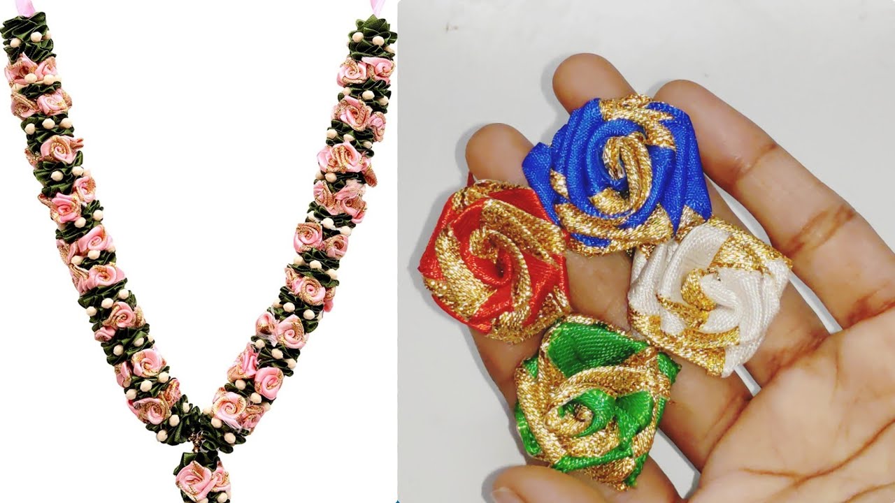 Double colour satin ribbon rose making