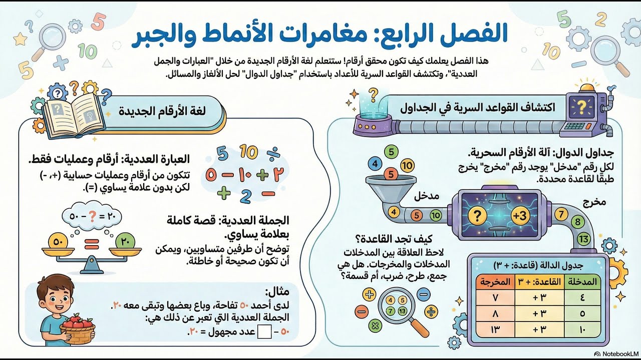 الأنماط والجبر ملخص (الفصل الرابع)  للصف الرابع الإبتدائي