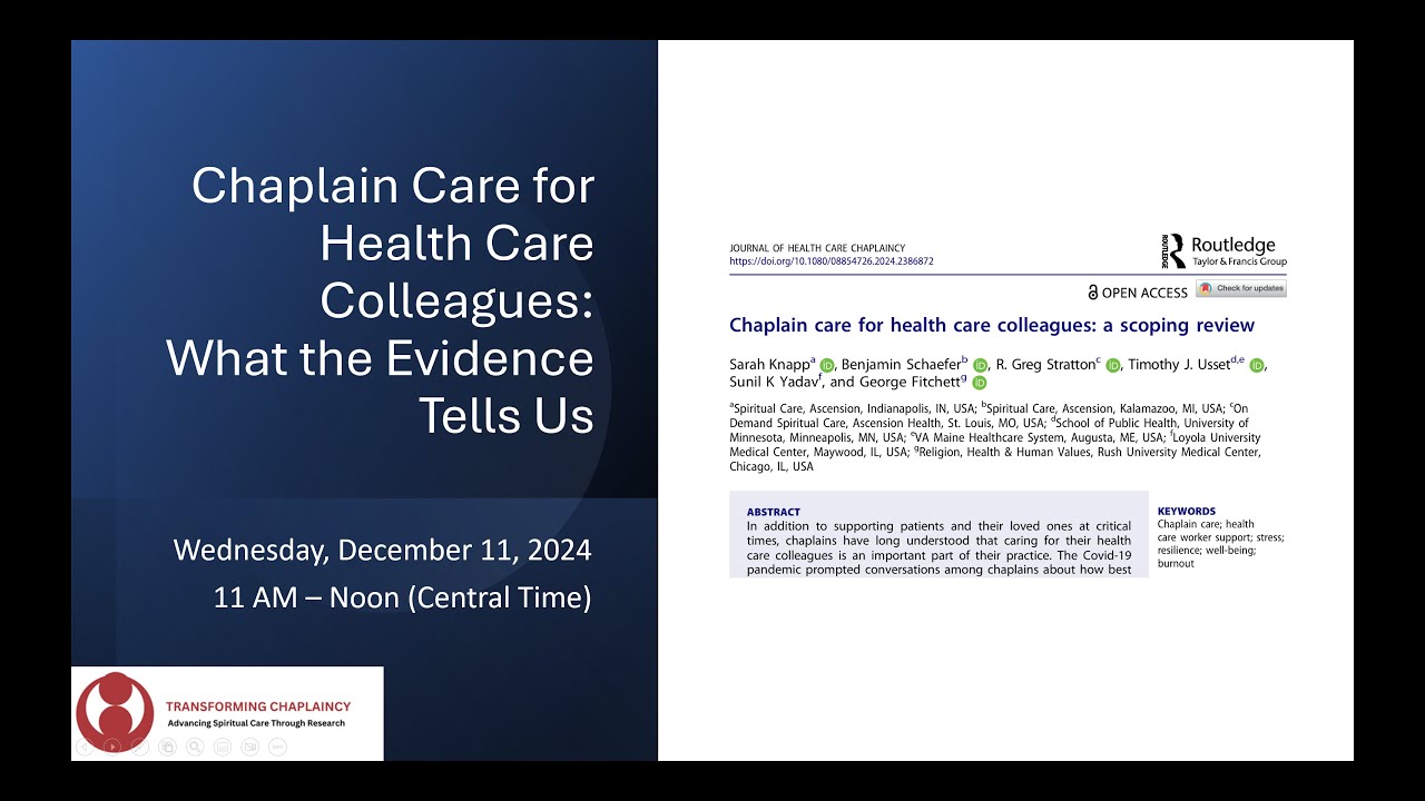 Chaplain Care for Health Care Colleagues: What the Evidence Tells Us