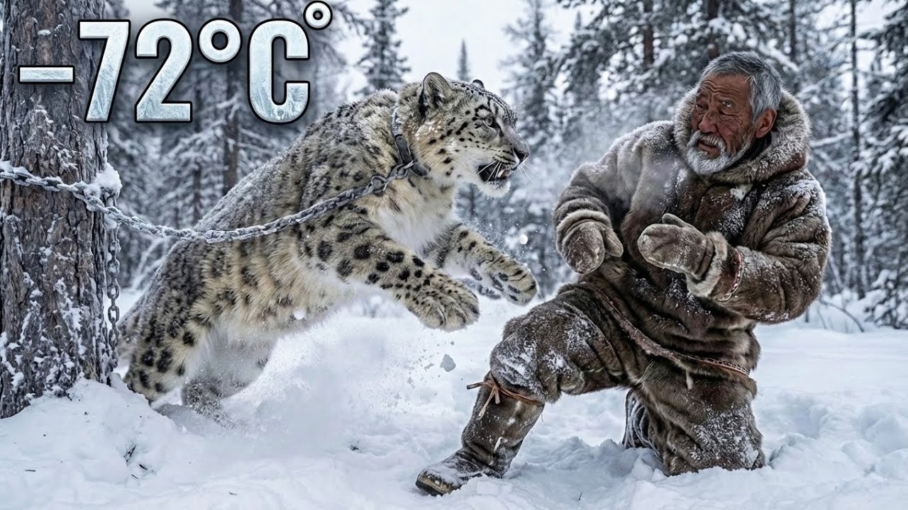 A grandfather saved a Siberian leopard chained to a tree at a temperature of -72 °C.