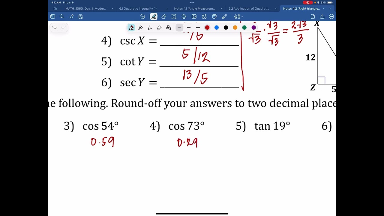 Math 1060 Lecture notes 4.2 Right Triangle Trigonometry