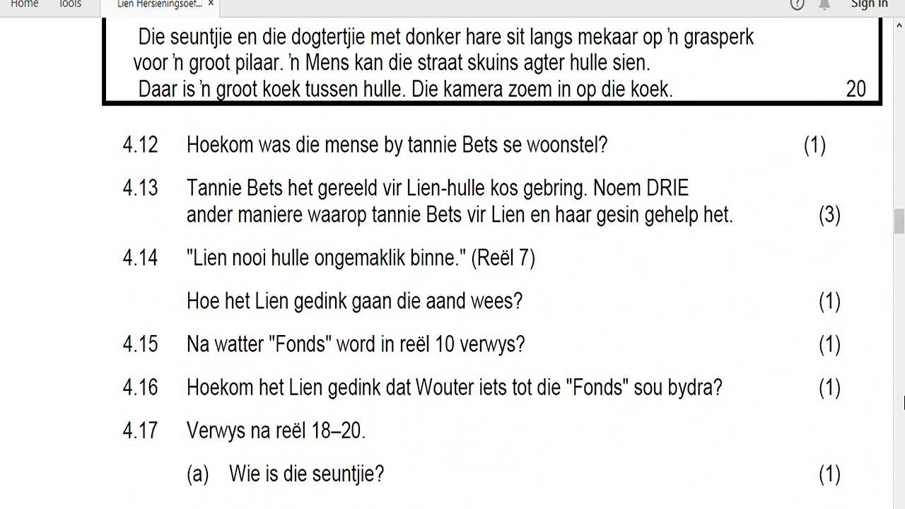 Graad 12 Afrikaans EAT - Lien Hersieningsoefening 2