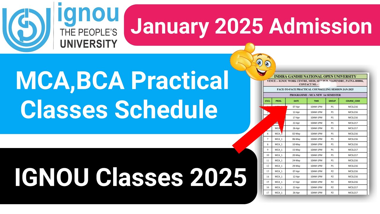 IGNOU MCA,BCA Practical Classes Schedule 2025 | IGNOU Admission 2025 January Session Classes