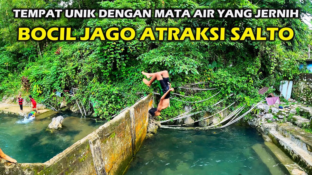 Berani Banget!! Anak Ini Atraksi Salto, Kolam Alam Dengan Airnya Yang jenih
