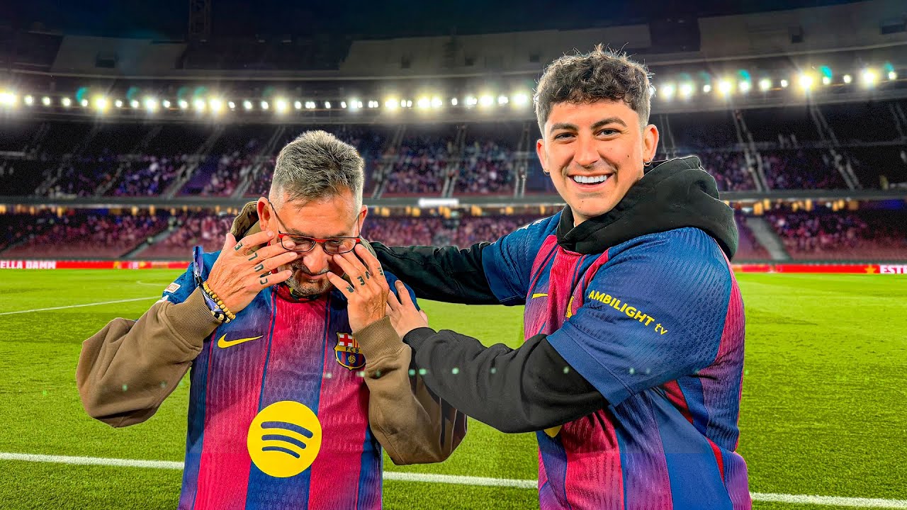 LLEVO a mi PADRE al CÉSPED del NUEVO CAMP NOU por SORPRESA