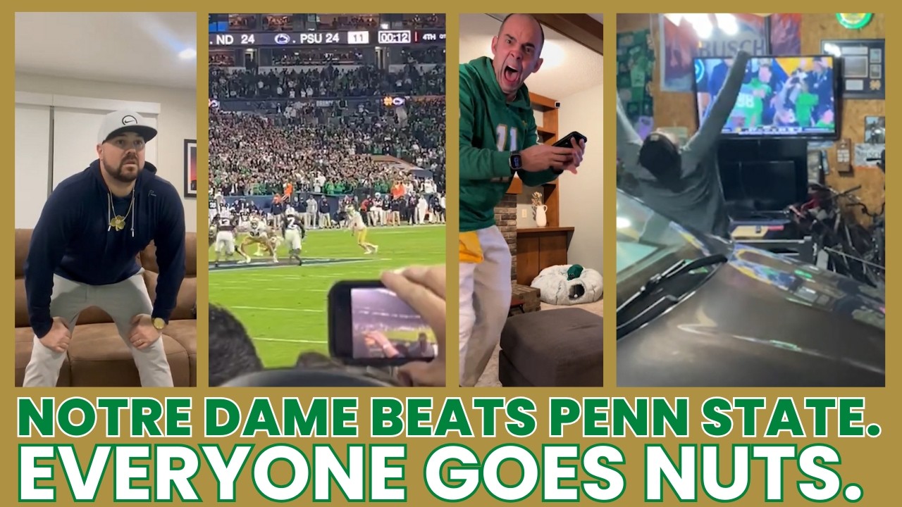 NOTRE DAME BEATS PENN STATE IN THE ORANGE BOWL.EVERYONE GOES NUTS.(Incredible Scenes and Reactions)