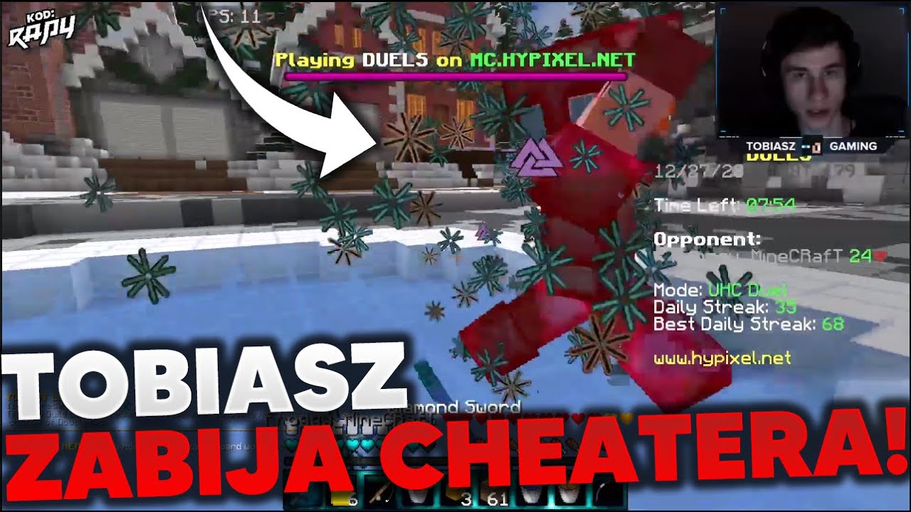 TOBIASZGAMING zabija CHEATERA NA DUELACH! 100 KILLSTREAK NA HYPIXEL DUELS!