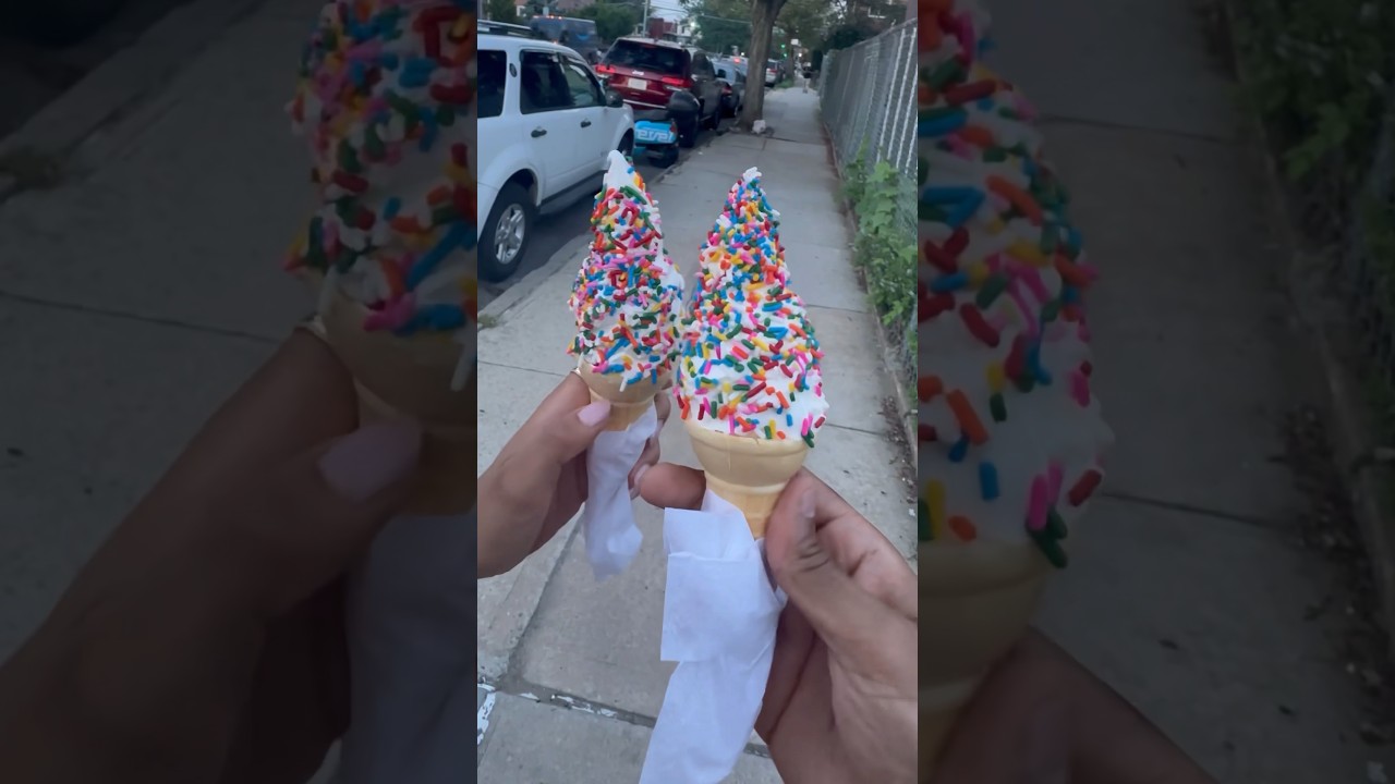 NYC ICE CREAM TRUCK: Vanilla Rainbow Sprinkles Ice Cream Cone Eps. 8 #shorts #icecream #foodreview