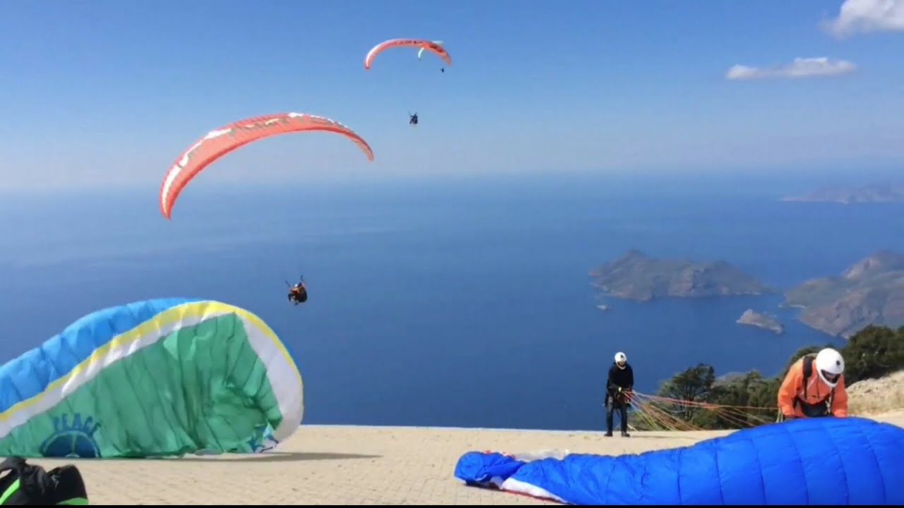 Paragliding from the top of the popular Holiday Destination of the Babadag Mountain in Turkey