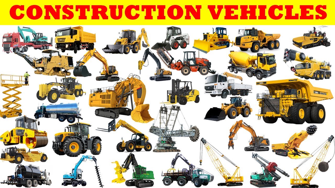 Dump Truck, Excavator, Loader, Tractor, Backhoe, Bulldozer | Learn Construction Vehicle Name Sounds