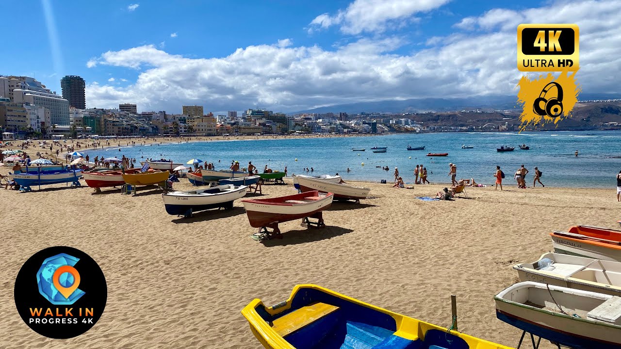 Пляж Лас-Кантерас, Гран-Канария 🇮🇨 Прогулка По Знаковой Береговой Линии 🌅 Тур в 4K