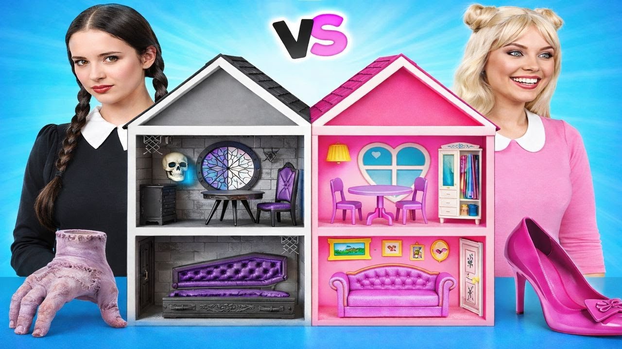 WEDNESDAY VS ENID DOLL ROOM MAKEOVER 🖤 How To Make House With Cardboard 💝 Secret Room By 123 GO!