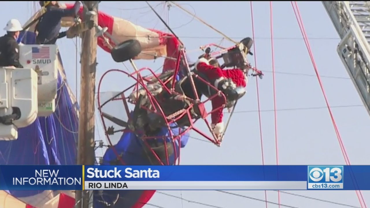Paragliding Santa Hits Rio Linda Power Lines