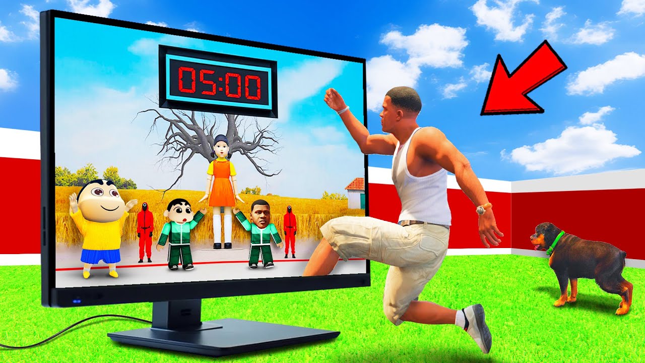 SHINCHAN AND FRANKLIN ENTERED INTO GAMING PC WORLD TO PLAY SQUID GAME CHALLENGES IN GTA 5