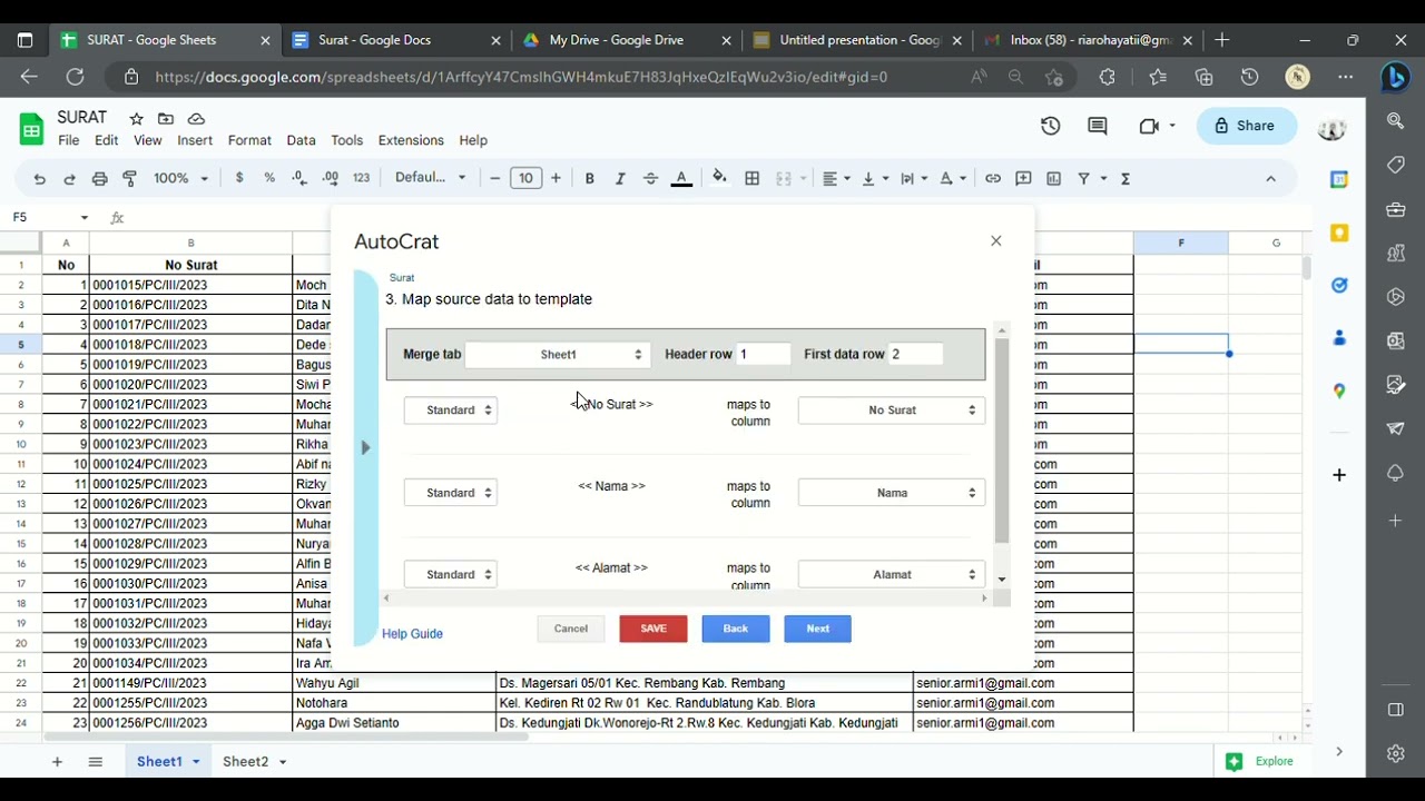 Cara Bikin Surat Otomatis by Autocrat dan Spreadsheet