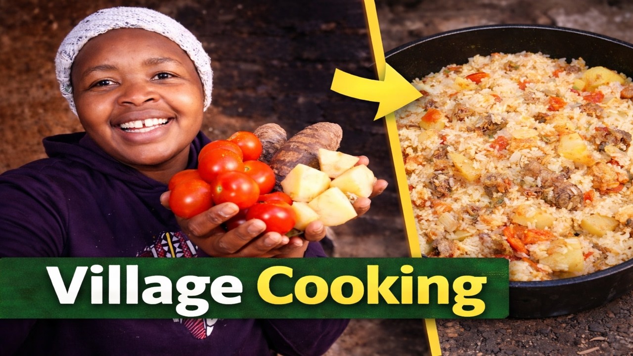 🌿🍚 Village Cooking: Rice Mixed with Arrowroots, Potatoes & Fresh Garden Tomatoes | Kenyan Style