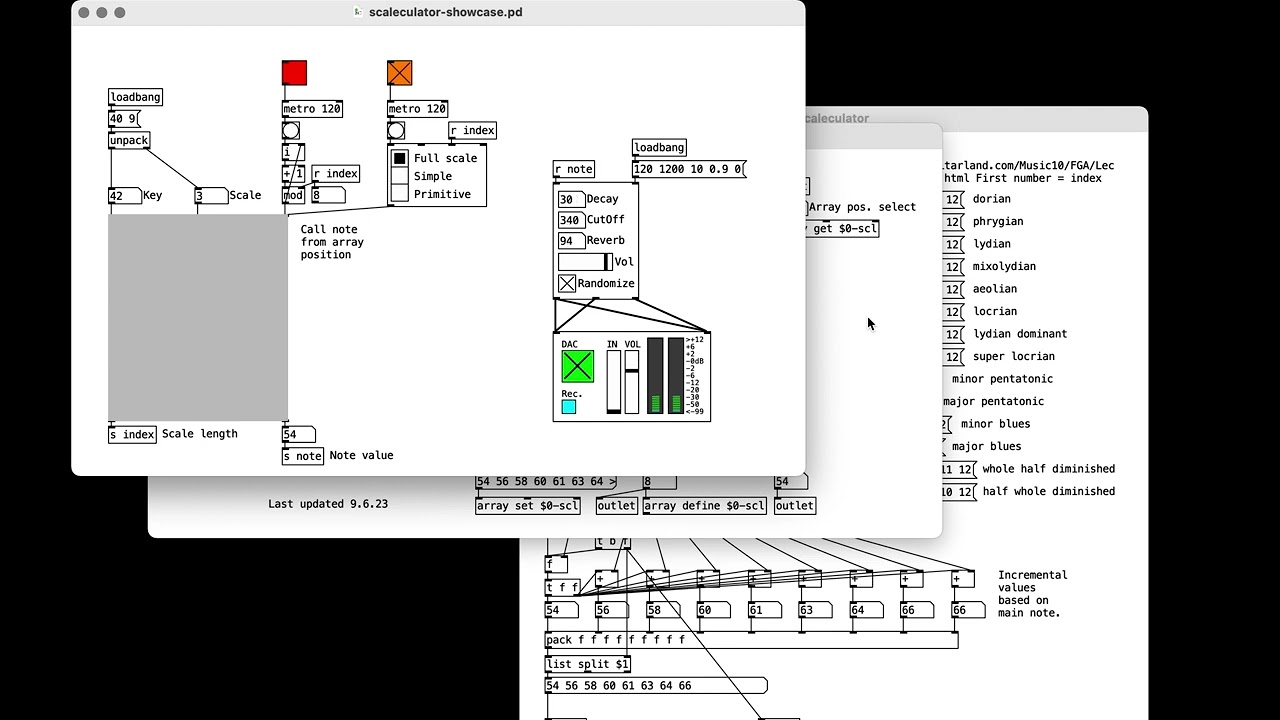 Melodic patterns with classical musical modes: Scaleculator abstraction showcase (Pure Data)