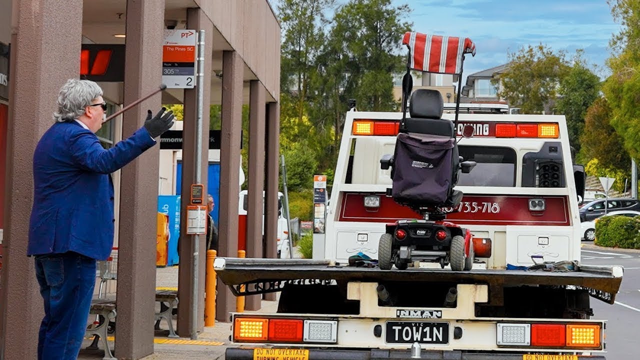 Towing an old mans mobility scooter prank!