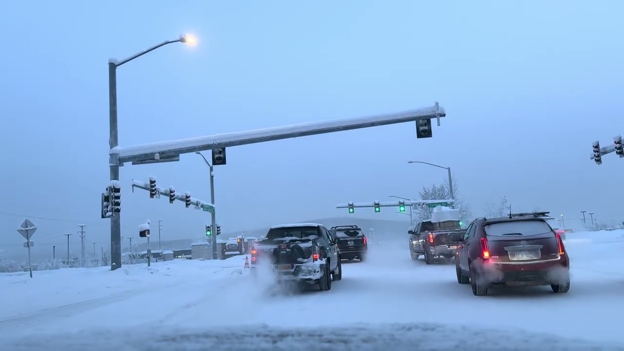 Beautiful snow in the city of Fairbanks, Alaska.