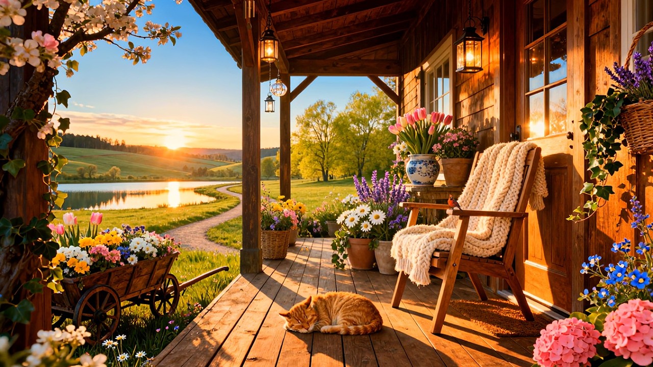 You’re Sitting on a Cozy Porch Watching the Lake at Sunset 🌸🌅 Deep Evening Calm