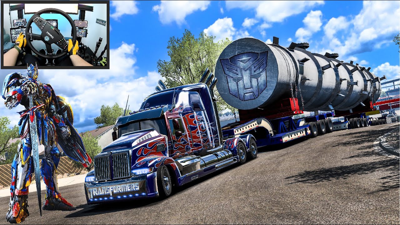99 Tons Huge Load - OPTIMUS  PRIME Truck - American Truck Simulator - Moza R21 & TSW